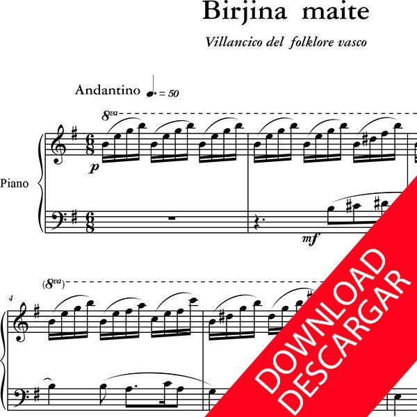 Birjina Maite - Partitura para Piano - Arreglo de Yuri Pronin