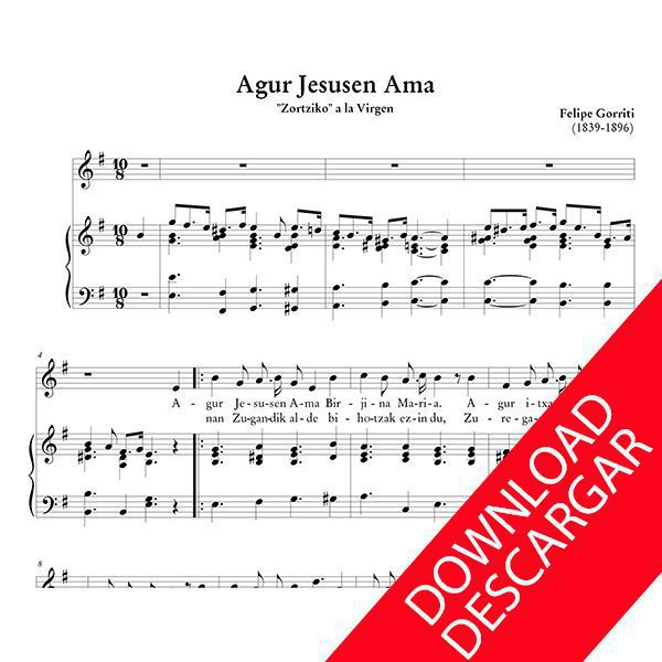 Agur Jesusen Ama- Partitura en PDF de Felipe Gorriti para Canto y Órgano