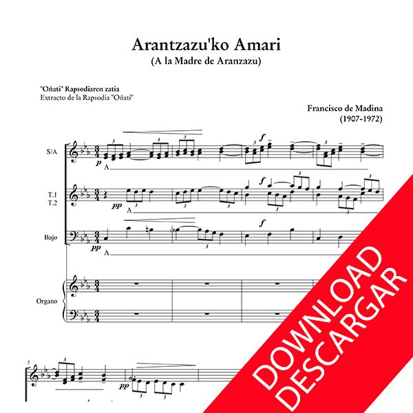 Arantzazuko Amari - Aita Madina - Partitura para CORO y ÓRGANO