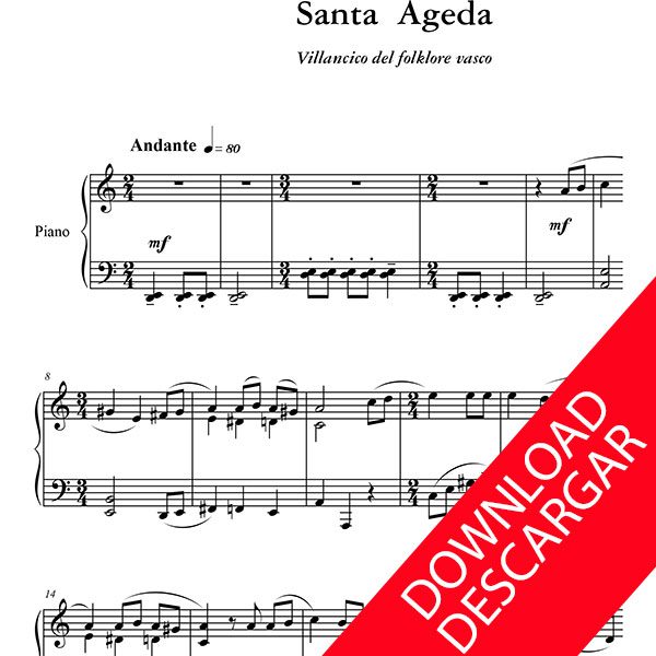 Santa Ageda - Partitura para Piano - Yuri Pronin