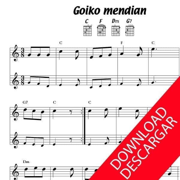 Goiko mendian - Partitura para Guitarra