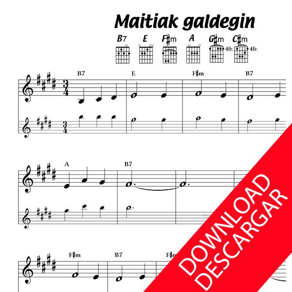 Maitiak galde egin zautan - Partitura para Guitarra