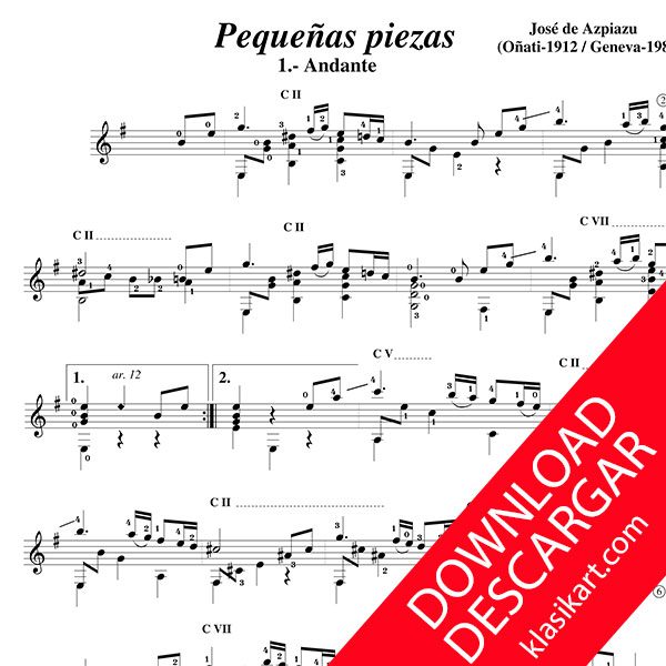 Pequeñas piezas para guitarra - José de Azpiazu - PARTITURA PDF