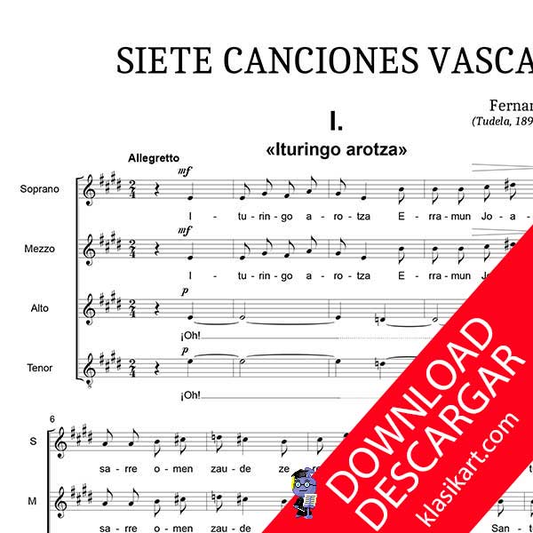Ituringo arotza - Siete Canciones Vascas - Fernando Remacha - Partitura PDF